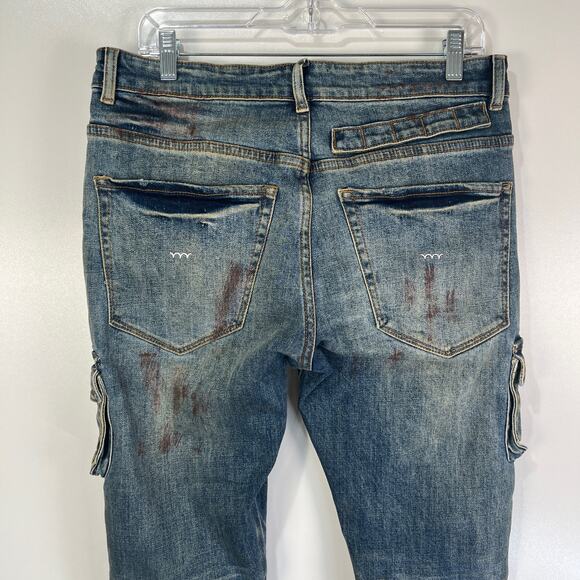 Bluecarats Spade Slim Fit Cargo Pockets Jeans Distressed Utility Punk - Picture 8 of 9